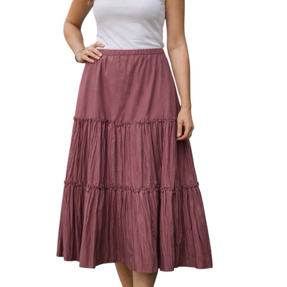 Vintage Old Navy Y2K Tiered Midi Skirt Mauve Purple Boho Size 8